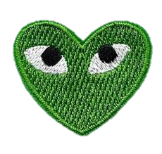 green heart-shaped patch with eyes