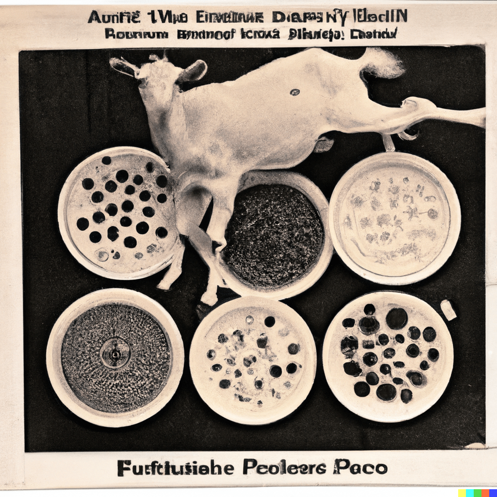 prompt: high resolution national geographic petri dish of spores photograph; vintage newspaper photo of a prize-winning goat best of show at the fairgrounds