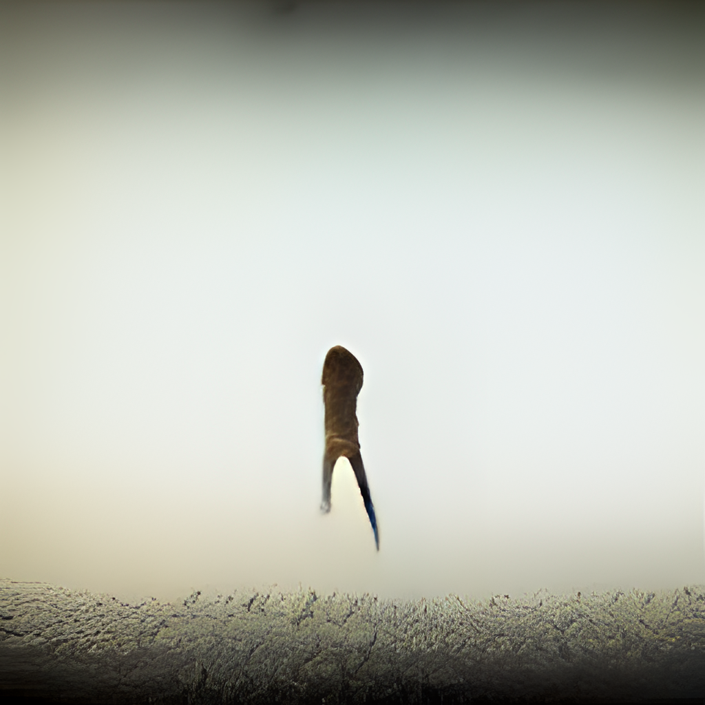 a two legged figure against a smokey background