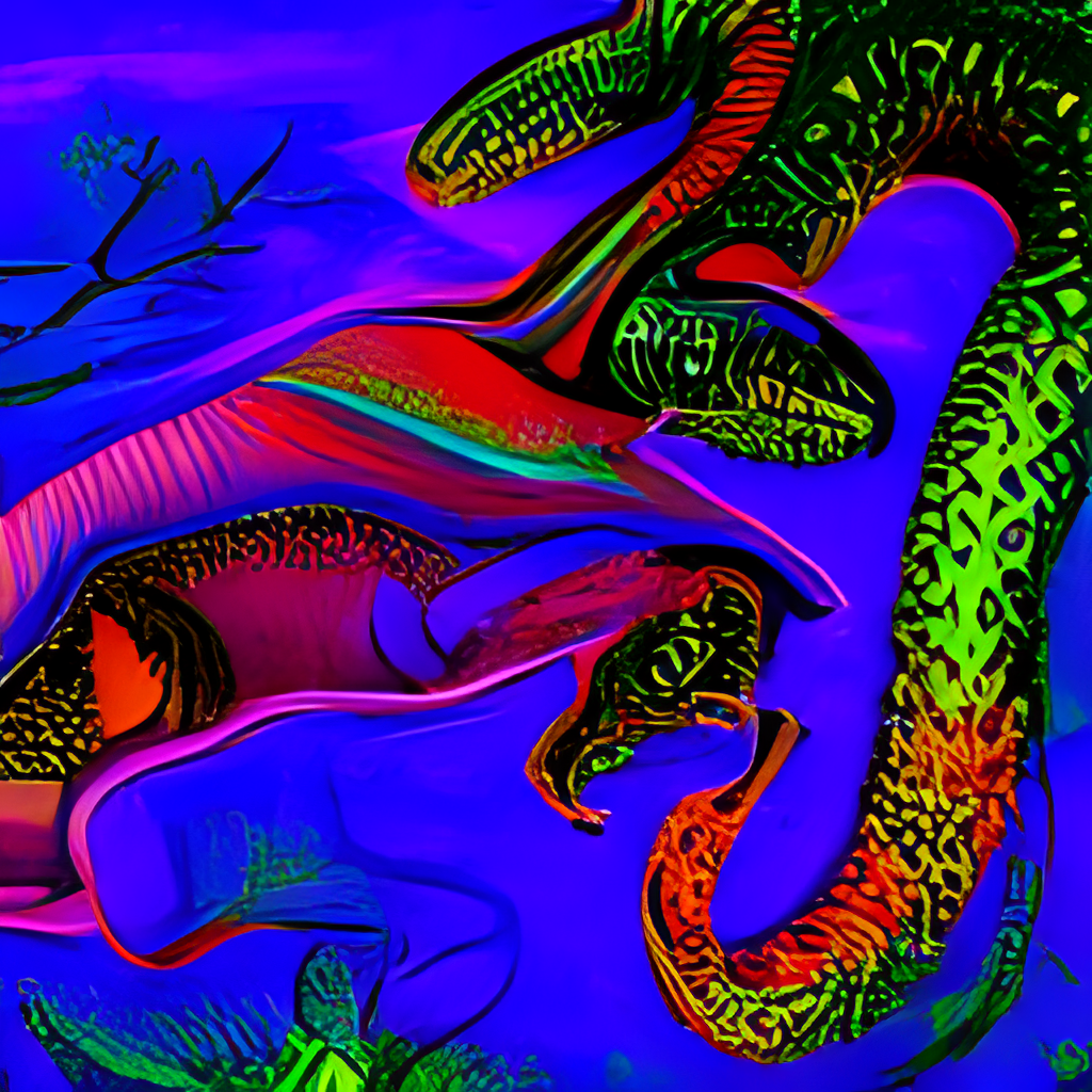 black light lizards in green and pink on a blue background