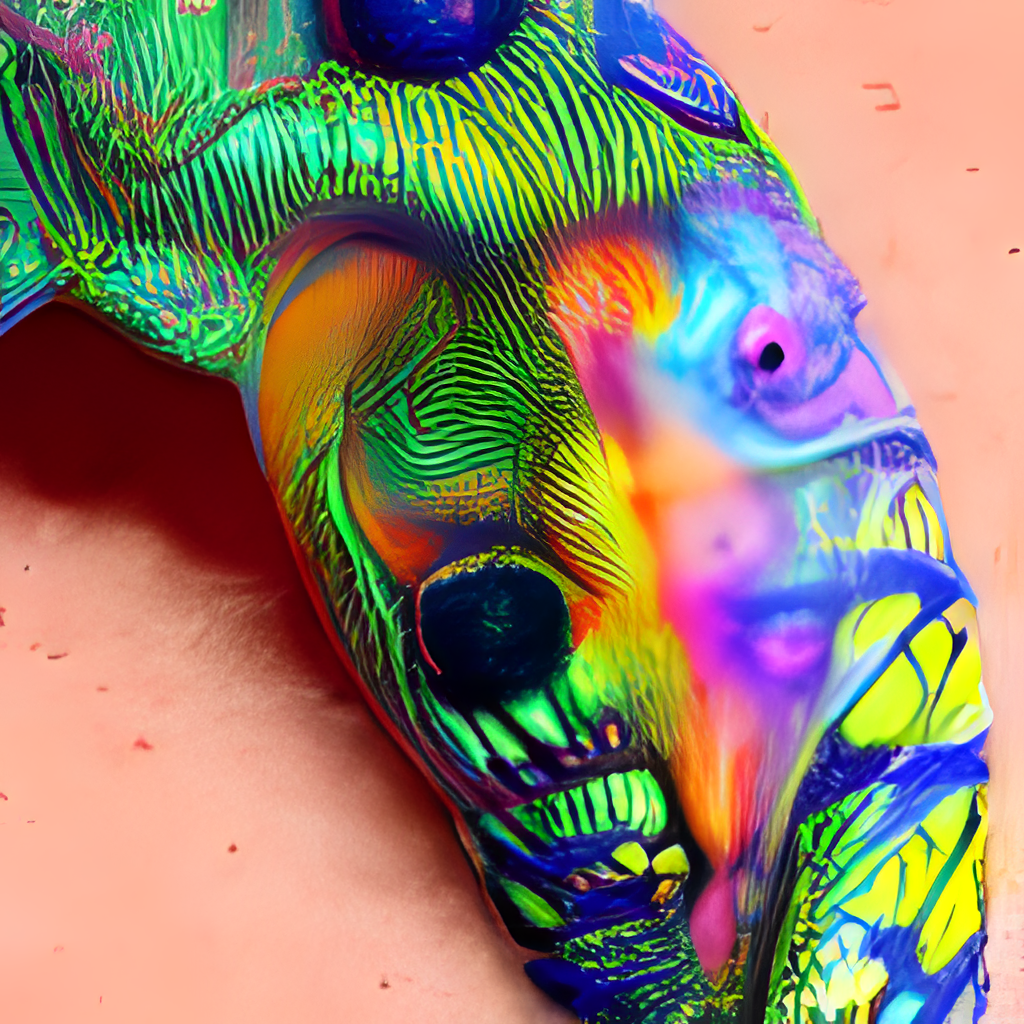 a claw/pincer rainbow psychedelic on a fleshy background
