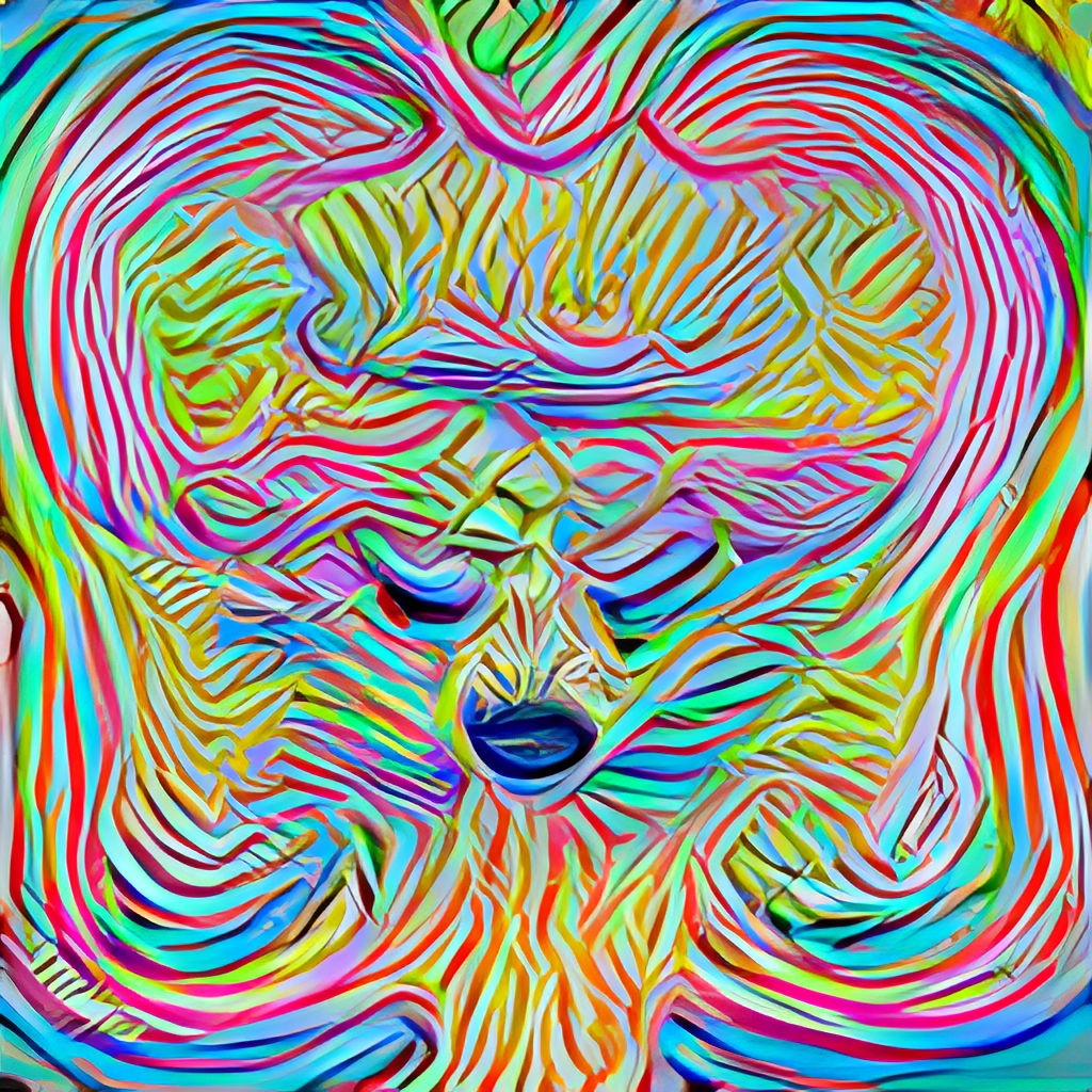 a pastel colored raccoon made of psychedelic stripes