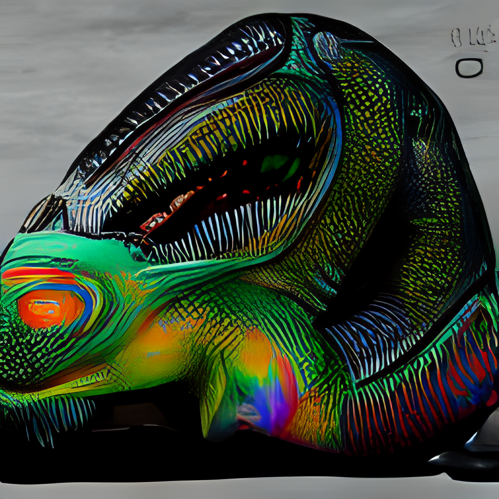 a black stone covered in rainbow scales and fine needlelike teeth