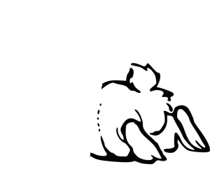 a black and white illustration of the back half of a bunny in mid leap