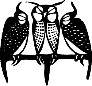 an illustration of three owls standing next to each other
