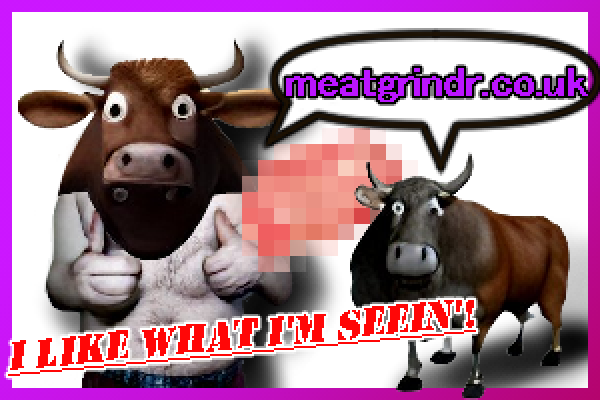 an ad for the website meatgrindr.co.uk . tagline: i like what i'm seein'!