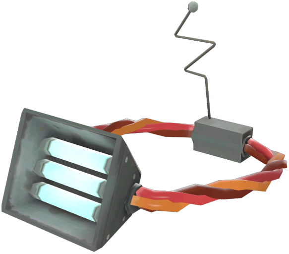 three fluorescent lights glued to some wires that wrap around your head