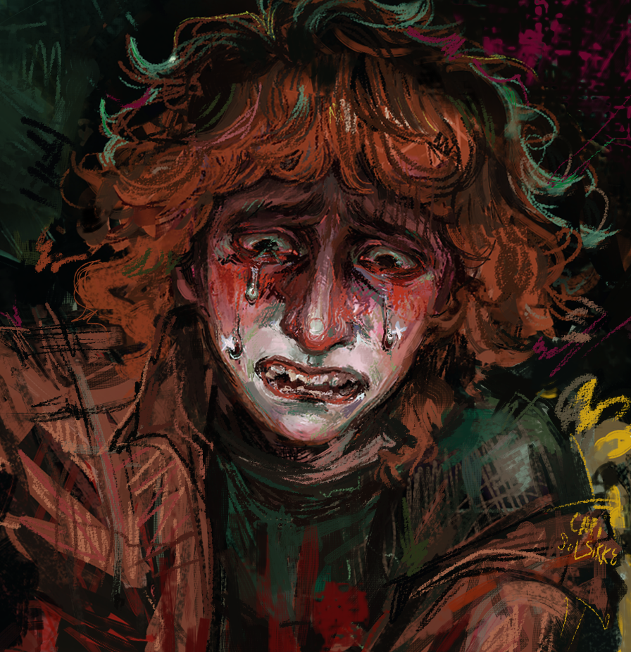 detail of the preceding pic zoomed in on Georgie's face. tears are running down it and her mouth is open as she sobs