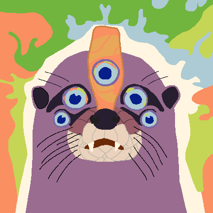 bust of Sumiga, a purple teronura (creature resembling a giant otter with scales that cover the top of their head and four eyes) with an extra fifth eye in their head casque